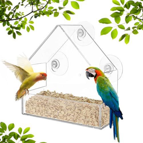 Window Bird Feeder with Extra 3 Strong Suction Cups, Acrylic Clear Bird Feeders for Garden, House