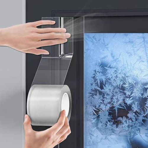 WLHFDC Paraspifferi Finestre,Guarnizione Finestra,Nastro Sigillante Impermeabile Isolante per Porte Finestre 7 cm x 10 m Trasparente Nastro Sigillante per Finestre Autoadesiva Striscia di Tenuta
