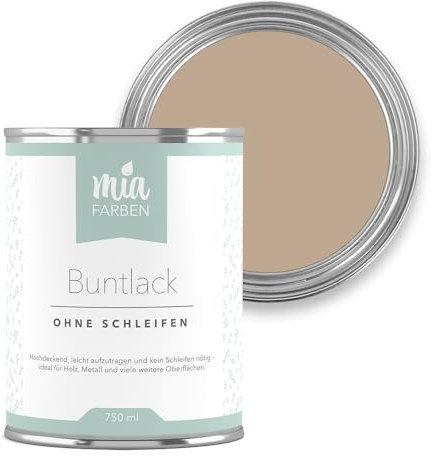 miafarben Buntlack ohne schleifen 750ml, Möbelfarbe, Möbellack für Holz, Metall, Kunststoff (Kleiner Nougattraum)
