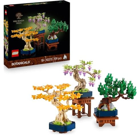 LEGO Botanicals Mini-Bonsais Bonsai zum Bauen - Kreative Deko Blumen - Ginkgo, Schwarzkiefer & Wisteria Kunstpflanzen – DIY Deko für Zuhause – Geschenk für Erwachsene – 10373