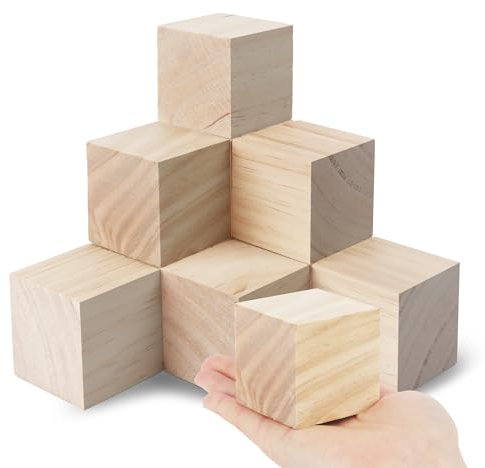 SOSMAR 12 Stück 50x50x50mm Blanko Würfel Bastel Holz Holzwürfel 5cm Holzklötzchen zum Basteln, Natürliche Holzblöcke Holzrohlinge zum Bemalen, Holz Deko, DIY Handwerk etc.