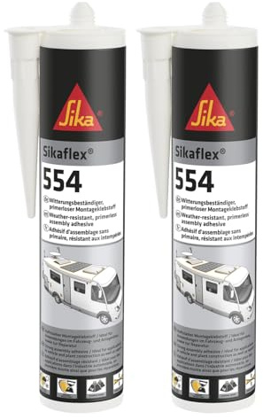 Sika - Sikaflex 554, bianco - Adesivo multiuso ideale per camper - elevata elasticità - resistente agli agenti atmosferici - cartuccia da 300ml (Confezione da 2)
