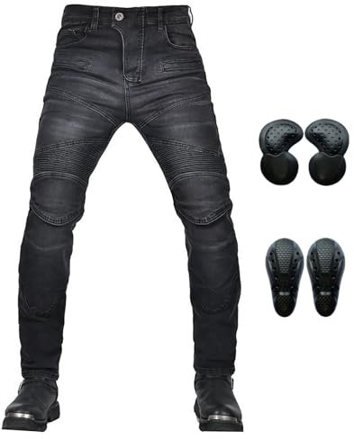 GEBIN Motorradhose Herren mit Protektoren, Motorrad Jeans Herren, Stretch-Slim-Fit Motorrad Jeans Biker Trousers (Schwarz,XXL)