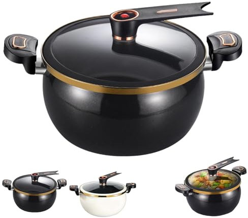 8L Fast Heating Pressure Pot with Lock Handles with Standable See-Through Lid, Mini Pressure Cooker, Non-stick Stockpot for Gas, Induction, Electric Stoves (black)