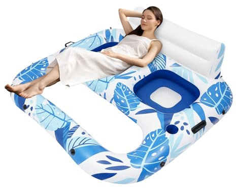 Aufblasbare Pool Luftmatratze, Schwimmmatratze mit Doppel-Sitz und U-förmiger, Luftmatratze Pool für Erwachsene, 2er Poolstühle mit Getränkehaltern, Wasser-Luftmatratze, Pool Spielzeug