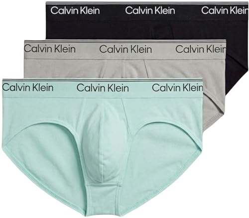 Calvin Klein Herren 3er Pack Unterhosen Hip Briefs mit Logobund, Mehrfarbig (Black/Light Cast/Feel The Mint), M