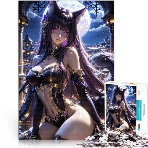 Puzzle für Jugendliche 1000 Teile Entspannungsspiele Anime-Katzenmädchen in Night City Geburtstagsgeschenk, Geschenke, Wandkunst75x50cm