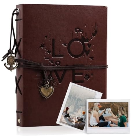Leder Fotoalbum Selbstgestalten Foto Buch 27x20,5cm, Scrapbook Album Hochzeit Gästebuch Vintage Fotobuch 60 Seiten, Jahrestag Weihnachten Geburtstag Geschenk für Mutter Frau Freund (LOVE)