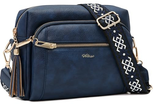 HILAEX Women's Cross Body Bags, Crossbody Bags for Women with Anti-Theft Function 4 Zip Compartments Women Shoulder Handbags with Adjustable Wide Strap