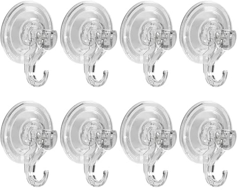 Uoxmiy 8 Pack Suction Hooks,Reusable Waterproof Plastic Suction Cup Hooks Strong Vacuum Heavy Duty Sucker Up to 3kg for Bathroom Window Kitchen Front Door Hanging Xmas Wreath