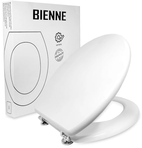 Copriwater Universale in Legno, Sedile WC per Bagno, Tavoletta Copri WC Resistente, Coprivaso con Cerniere in Acciaio inox antiruggine, Adatto a Sanitari Standard, Facile da Montare