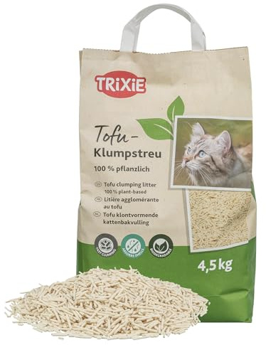 TRIXIE Tofu-Klumpstreu für Katzen, aus Pflanzenfasern – 4,5 kg | Staubarmes, stark klumpendes Katzenstreu aus einem Nebenprodukt der Tofu-Herstellung – bindet Gerüche, sparsam und ergiebig