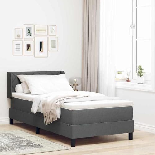 Owoxanthellate Boxspringbett 90x200 cm dunkelgrau mit Matratze & Topper, Kiefer/Polyester, verstellbares Kopfteil, für kleine Schlaf- und Gästezimmer