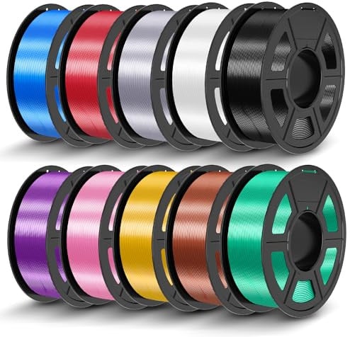 JAYO PLA Seta 1.75mm Lotto 10 Colori per Stampante 3D | Precisione +/-0.02 mm, Bobine da 11 kg, Colori: Nero, Bianco, Argento, Oro, Blu, Verde, Rosso, Rame, Rosa, Viola