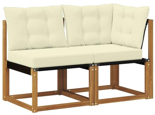 vidaXL Outdoor Mittel- und Ecksofa mit Kissen 2 Stück Natur, Balkonmöbel, moderner Stil, langlebiges Design, wetterfeste Akazie, multifunktional für den Garten