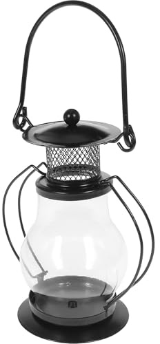 SOLUSTRE Vintage Petroleumlampe aus Eisen und Glas mit Stabilem Standdesign Dekorative Retro Öllampe für Tischdekoration und Outdoor Einsatz Schwarz und Handlich