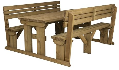 Arbor Garden Solutions Wooden Picnic Table, 8ft, Rustic Brown | Benches with Backrest, Alders Patio Furniture Set