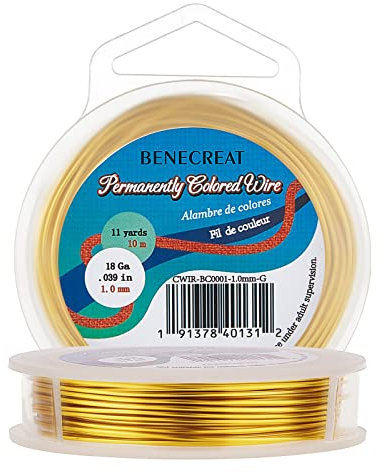 BENECREAT 10m Alambre de Cobre Cable Metálico Accesorios de manualidad para Diseño de Bisutería - Dorado Calibre 18