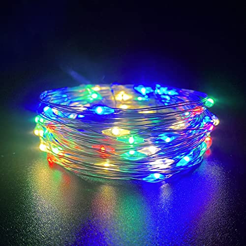 yongzhenlite Set of 2 Battery Operated Mini Led Fairy Lights Indoor String Lights with Timer 6 Hours on/18 Hours Off for Wedding Easter Party Decoration,30 LEDs,10 Ft Silver Wire (Multi Color)