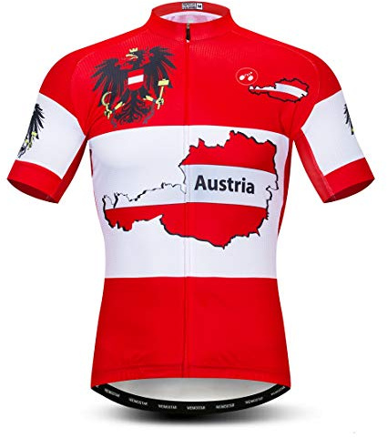weimostar Fahrradtrikot für Herren, Fahrradbekleidung, Fahrradtrikot, Oberteil, Hemden, Rennrad, MTB, kurzärmelig, Sommer, Austria Red, XL
