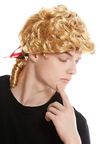 WIG ME UP - 7057-P70 Perücke Herren Karneval Fasching Barock Poet Dichter Casanova Adliger Zopf blond kupferblond