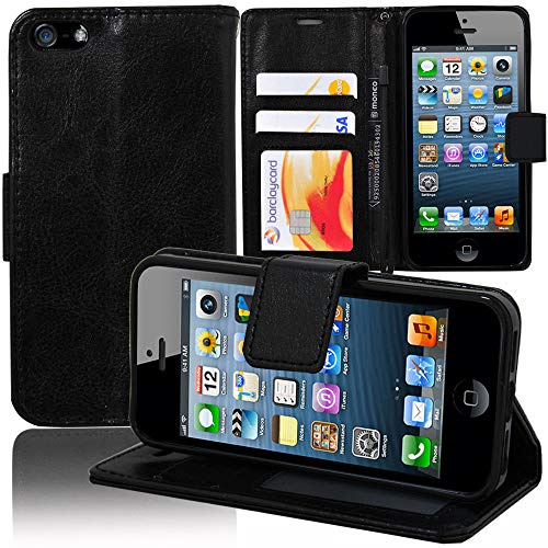 COPHONE Handy Etui Handyhülle Leder, Schutzhülle für iPhone SE/iPhone 5/5S, Schwarz