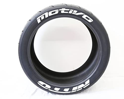 Tire Stickers Nitto Motivo - Permanent DIY Glue On White Tyre Lettering Kit With Glue & 56.7 g Touch Up Cleaner / 19-21 Inch Wheels / 1.50 Inch / White / 4 Pack