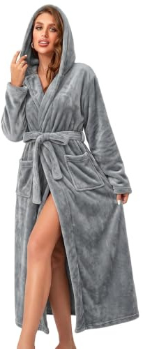 RONGTAI Womens Bathrobe Ladies Fleece Plush Warm Long Robes