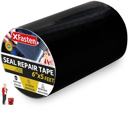 XFasten Patch di riparazione impermeabile e nastro di protezione dalle perdite, 6 pollici x 5 piedi (nero, 6 pollici x 5 piedi)