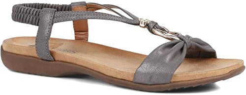 Pavers Womens Flat Strappy Sandals Pewter Size 8