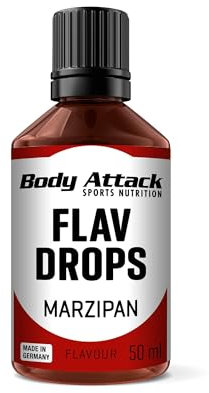 Body Attack Flav Drops®, 50 ml, Marzipan, Aromatropfen für Lebensmittel, zuckerfreie Flavour Drops ohne Kalorien, vegan & Qualität Made in Germany