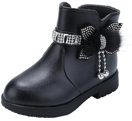DAY8 Bottine Fille Chaud Hiver Pas Cher Mode Chaussure Fille Ado Antiderapante Souple Bottes Neige Ski Fourrees Fille Enfant Caoutchouc Chelsea Boots Bottillon Fille Cuir PU Dentelle (31 EU, Noir)