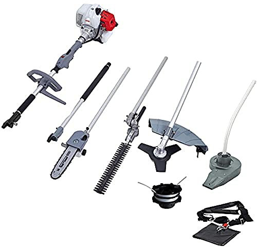 IKRA utensile multifunzione a scoppio 5in1 IBKH 52: decespugliatore, tagliabordi, potatore, tagliasiepi telescopico e soffiafoglie