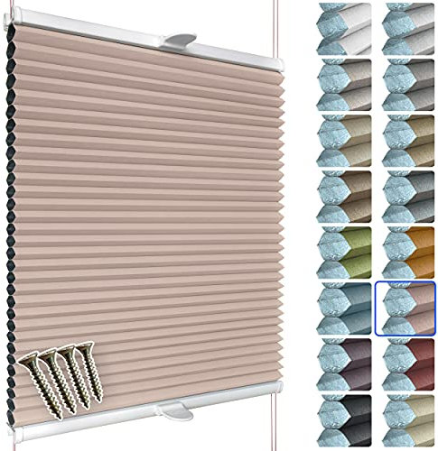 SchattenFreude Waben-Plissee nach Maß für Fenster & Tür | 100% verdunkelnd/Blackout | Zum Anschrauben in der Glasleiste | Pastellrosa (Weiße Rückseite), Breite: 70-90cm x Höhe: 100-150cm