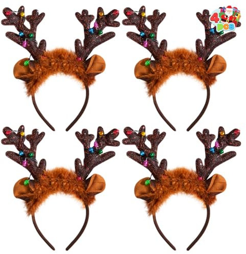 JOYIN Weihnachts-Stirnbänder mit Rentier-Motiv, Weihnachts-Stirnbänder für Weihnachtszubehör und Feiertagsfeiern, 4 Stück (Einheitsgröße)