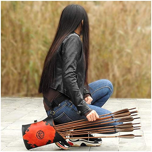 FHUILI Leder Pfeilköcher - Bogen-Pfeil-Halter-Gurt-Beutel-Beutel - Zurück Pfeilköcher - Erste Schicht Rindleder zurück Feld Köcher Bogenschießen Köcherhalter für Bogenschießen Sport,A