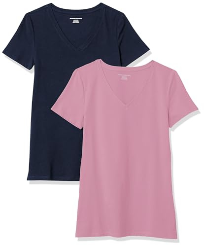 Amazon Essentials T-Shirt Col en V, à Manches Courtes, Coupe Standard Femme, Packs Multiples