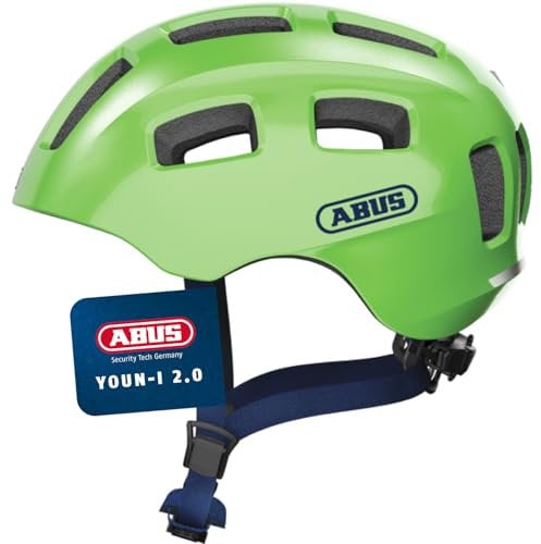 ABUS Fahrradhelm Youn-I 2.0 - mit Licht für Kinder, Jugendliche und junge Erwachsene - für Mädels und Jungs - Grün (funkelnd), Größe M