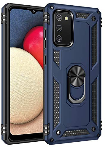 BestST Hülle für Samsung Galaxy A02S + schutzfolie,Handyhülle für Samsung A02S Cover,Armor Stoßfest TPU PC Schutzhülle Ringhalter Handytasche Case für Samsung Galaxy A02S Handy Hüllen,Blau