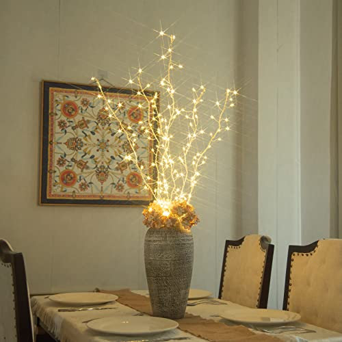 DELICHTER 3er Set Lichterzweige mit 114 LEDs Warmweiße Beleuchtung Lichterkette weidenzweige Deko Leuchte Lichter Zweige Wohnzimmer Innendekoration Außen Weihnachten
