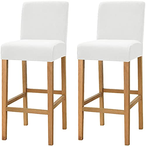 Dimatic Samt Plüsch Stuhl Abdeckung Theke Pub Bar Hocker Stuhl Slipcover für Esszimmer Cafe Barhocker Slipcover Möbelschutz Anti-Rutsch-Bezug mit elastischem Boden, 2er Set, Weiß