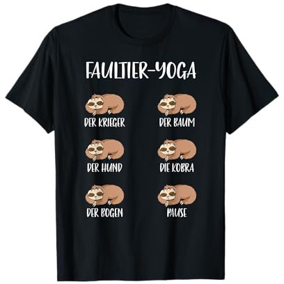 Faultier Yoga Damen T-Shirt Schwarz S Klassische Passform Kurzarm Cartoon T-Shirt Pull-On Rundhals U-Ausschnitt Klassisch geschnitten Doppelt genähter Saum