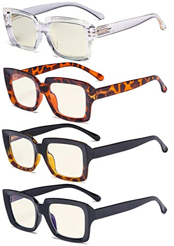 Eyekepper 4 Pack Reading Glasses Blue Light Blocking Oversized Square Computer Readers +0.75