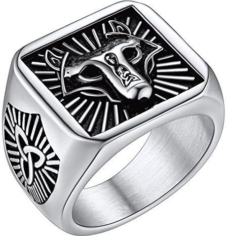 FaithHeart Edelstahl Fingerring Viking Wolfkopf Bandring Punk Stil Siegelring Wikinger Amulett Bandring für Weihnachten Valentinstag Geburtstag