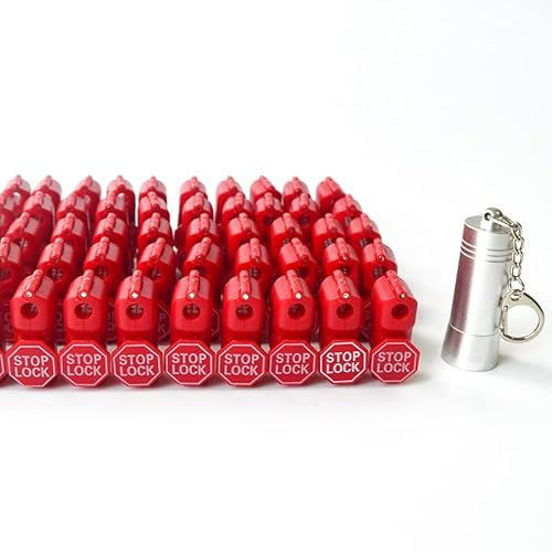 100 unids bloqueo de parada con 1pc llave magnética para la exhibición de la tienda de seguridad gancho vástago y clavija Stoplok plástico gancho bloqueo rojo 6mm
