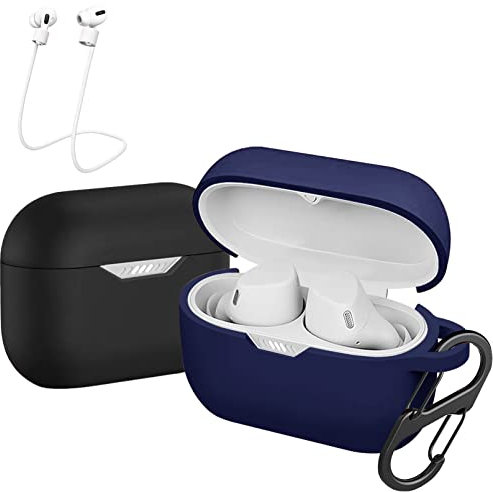 easyBee Funda 2-Pack Compatible con JBL Tune 230 NC TWS, Carcasa Protector de Silicona Líquida, Estuche Auriculares Ultrafina Antigolpes con 2 Mosquetón - Negro y Azul