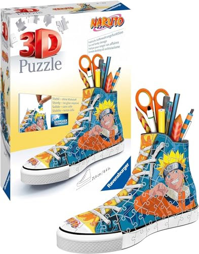 Ravensburger - Puzzle 3D Sneaker - Naruto - Pot à Crayons - A partir de 8 Ans - 108 pièces numérotées à Assembler sans Colle - Accessoires Inclus - 11543