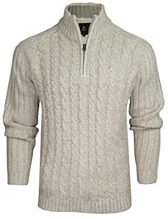 Xact Men's 1/4 Zip Funnel Neck Cable Jumper, Mid Weight, 2 Colour Twist (Grey Twist) XXL