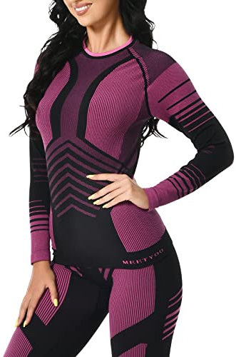 MEETYOO Thermounterwäsche Damen, Funktionswäsche Skiunterwäsche Set Damen Funktionsunterwäsche Atmungsaktiv Thermounterhemd Lang Thermounterhose Frau Thermo für Running Skifahren