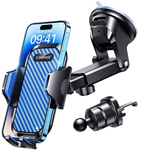 VANMASS Handyhalterung Auto 2025 Upgrade Saugnapf & Lüftungshaken 4 in 1 Handy Halterung Auto Militärschutz Smartphone Handyhalter auf Windschutzscheibe für iPhone 16 15 14 13 Pro Max Samsung usw.